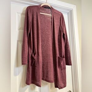 Elegant Maroon Button Front Long Cardigan